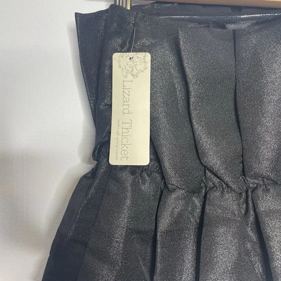 Anna Grace black pleated metallic strapless dress top size small ruffle bodice - Picture 5 of 9